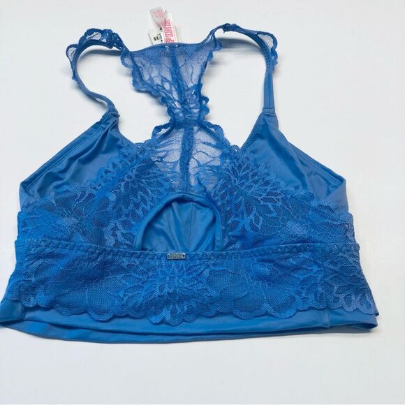 Victoria's Secret Pink Lace Bralette Bra Racerback Unlined Size‎ Small Blue NEW - Picture 7 of 10